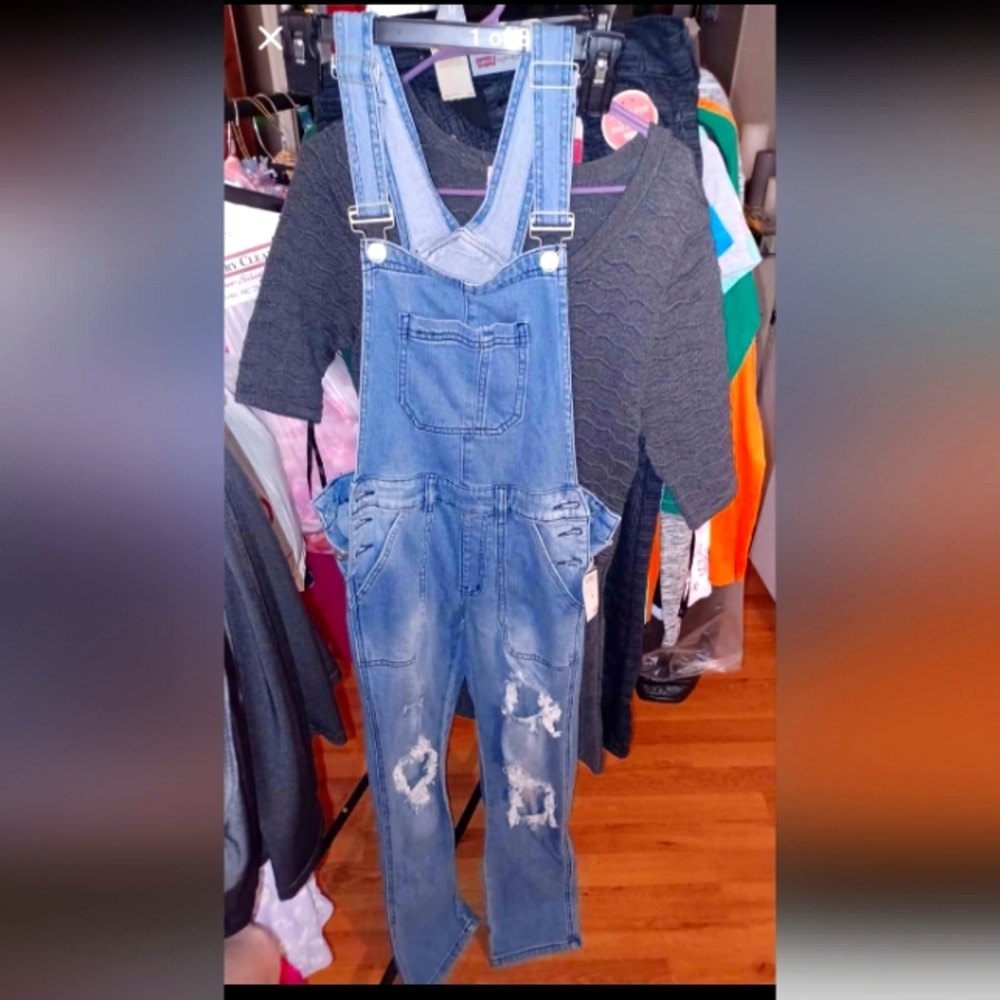 Super Cute Style Womans Denim Overalls with Distressed Details NWT Womans Size 4
